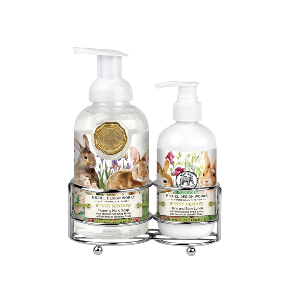 Bunny Meadow Hand Care Caddy – Foaming Soap & Lotion Duo with Spring Fragrance