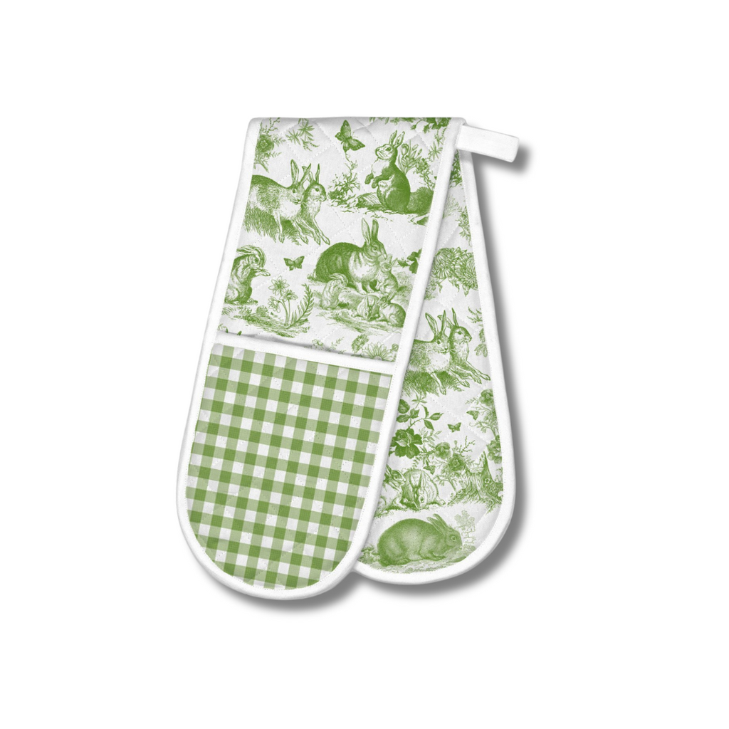 Bunny Toile Double Oven Mitt – Extra Thick Cotton Protection