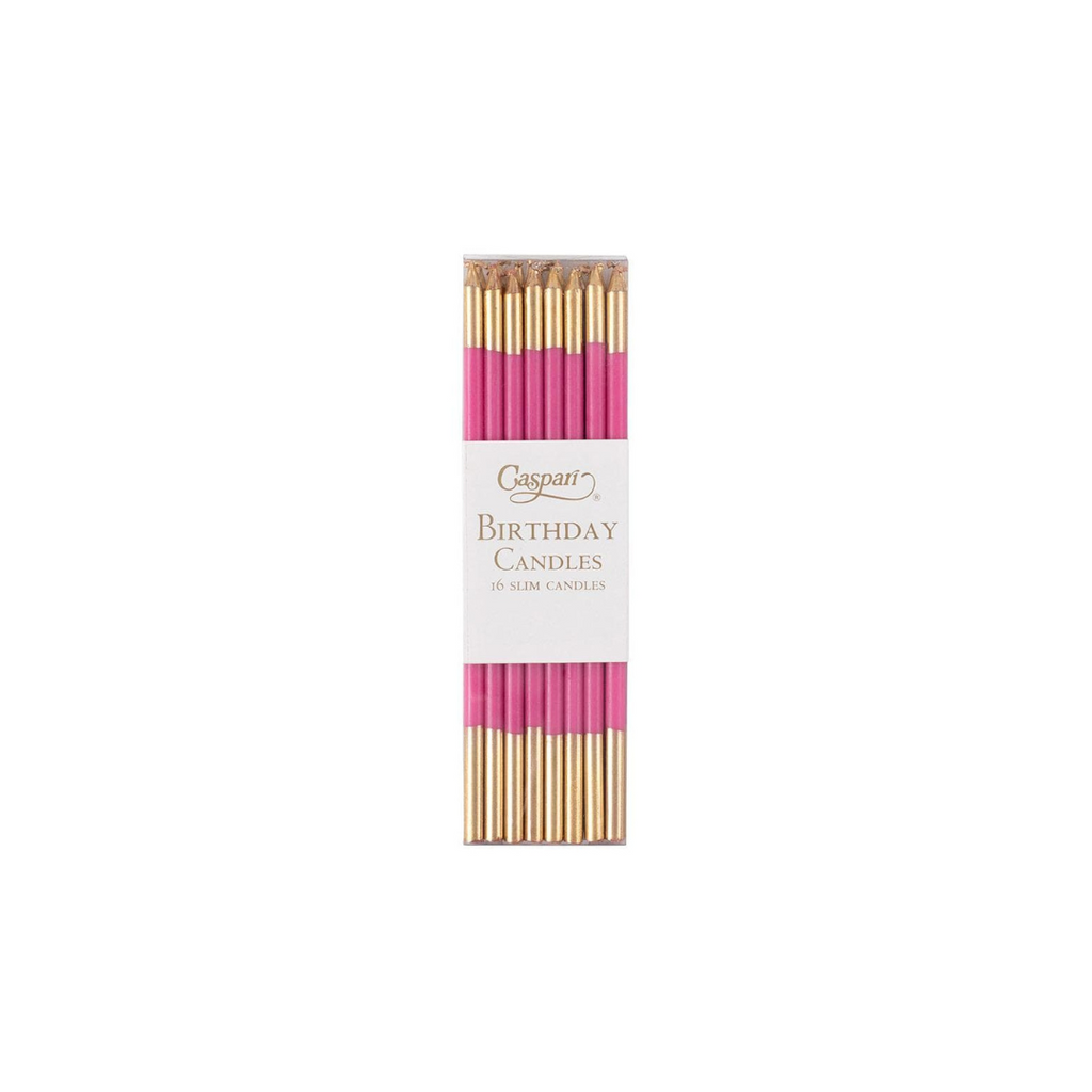 Birthday Slims Candles in Fuchsia & Gold – Elegant, Slim Style (Set of 16)