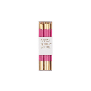 Birthday Slims Candles in Fuchsia & Gold – Elegant, Slim Style (Set of 16)