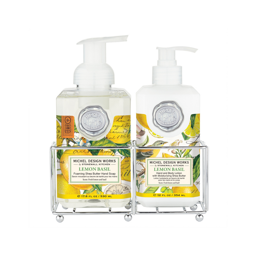 Lemon Basil Hand Care Caddy – Stylish Soap & Lotion Set