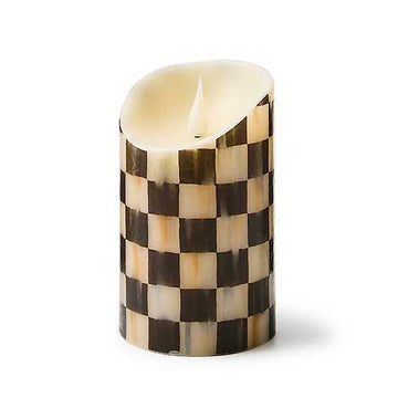 MacKenzie-Childs Courtly Check Flicker 5" – Elegant LED Pillar Candle