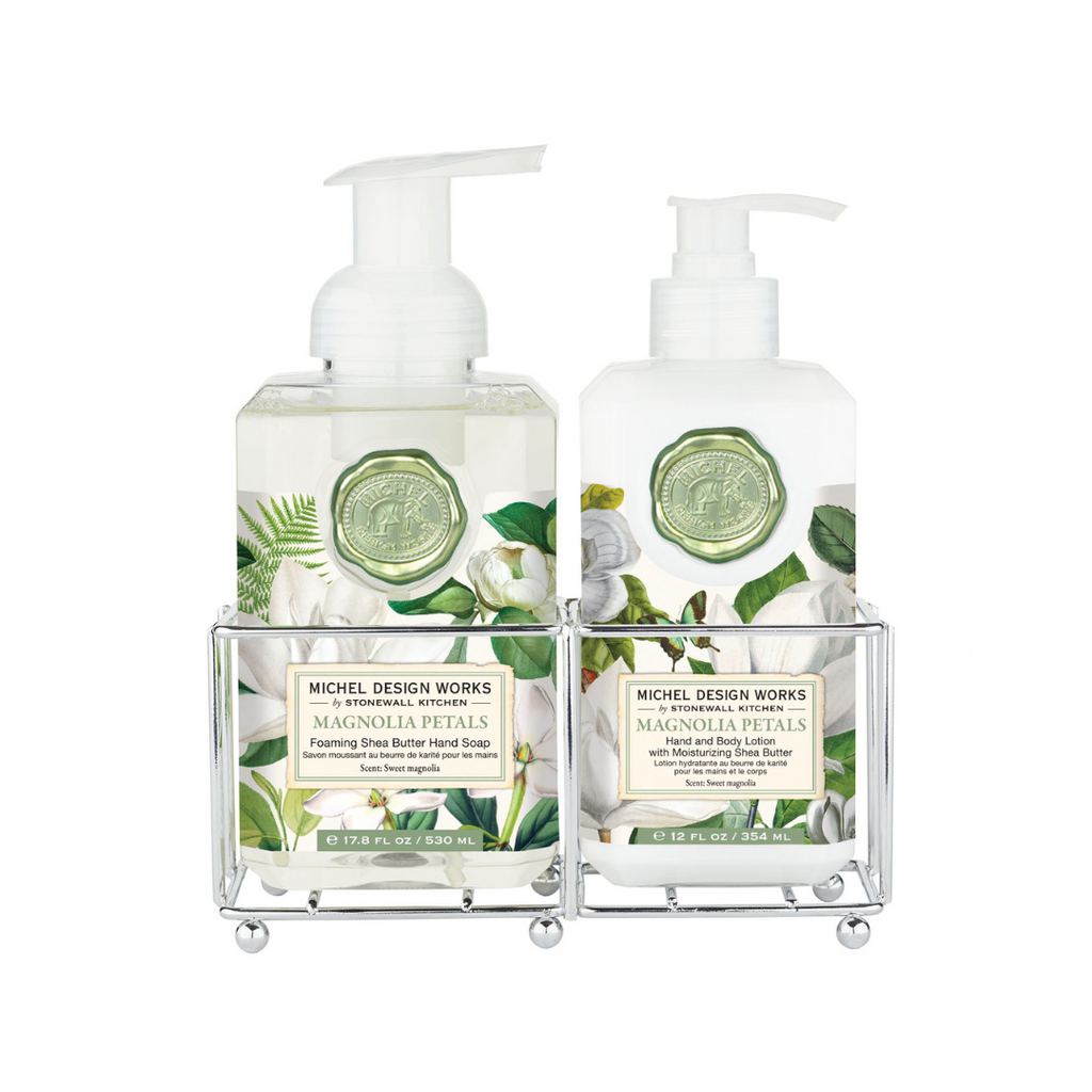 Magnolia Petals Hand Care Caddy – Elegant Soap & Lotion Set