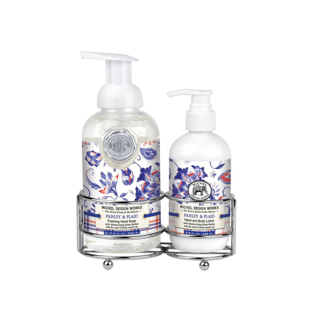 Paisley & Plaid Hand Care Caddy – Elegant Soap & Lotion Set